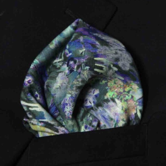 Hand Stitched Italian Linen Cotton Blend Pocket Square Multicolor Floral Men's - Picture 3 of 4